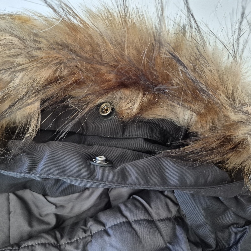 Parka with Faux Fur Hood Mid Length Winter Coat Charcoal Snow Ski Women's Small - Picture 7 of 14
